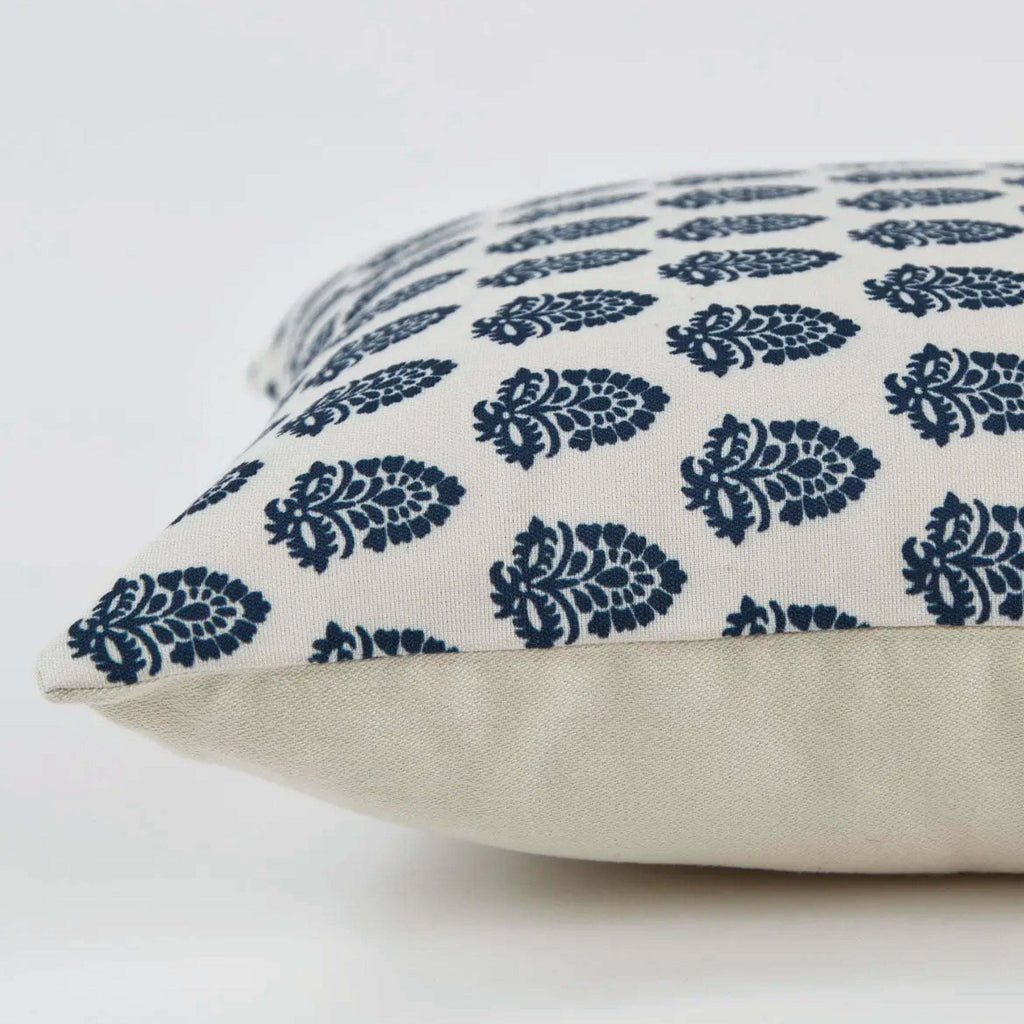 Navy Acorn Canvas Cushion with acorn print design, 45x45 cm, hand-woven durable fabric.