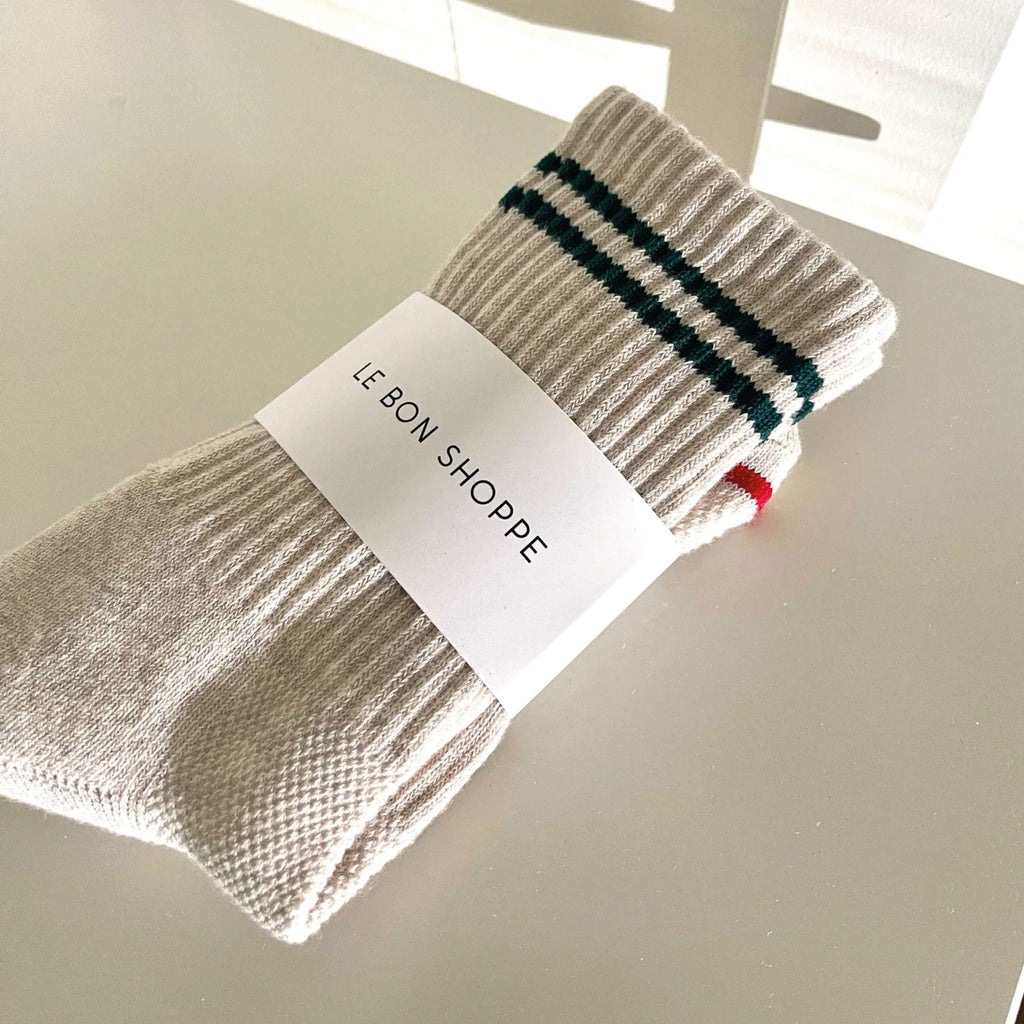 Le Bon Shoppe Oatmeal Boyfriend Socks with sporty charm and playful style.