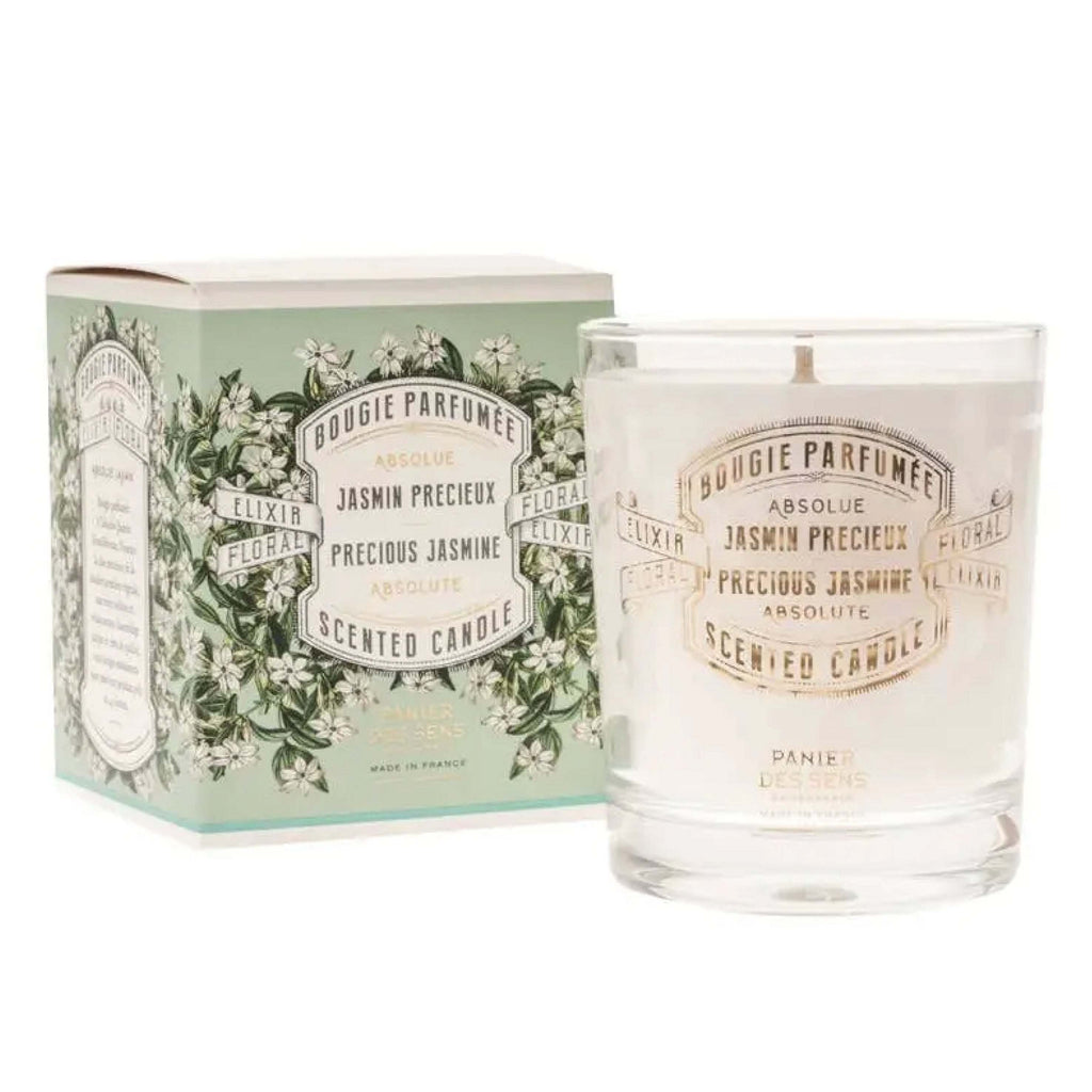 Panier Des Sens Precious Jasmine Scented Candle 180g with floral design packaging.