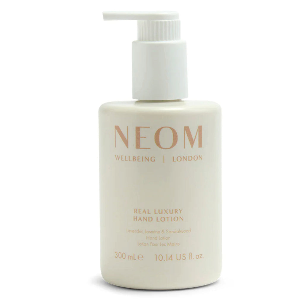 Hand lotion 300ml using 100% natural fragrances of lavender, jasmine and sandalwood in a 100% recyclable bottle.
NEOM Real Luxury Hand Lotion 300ml - Jo And Co NEOM Real Luxury Hand Lotion 300ml - NEOM