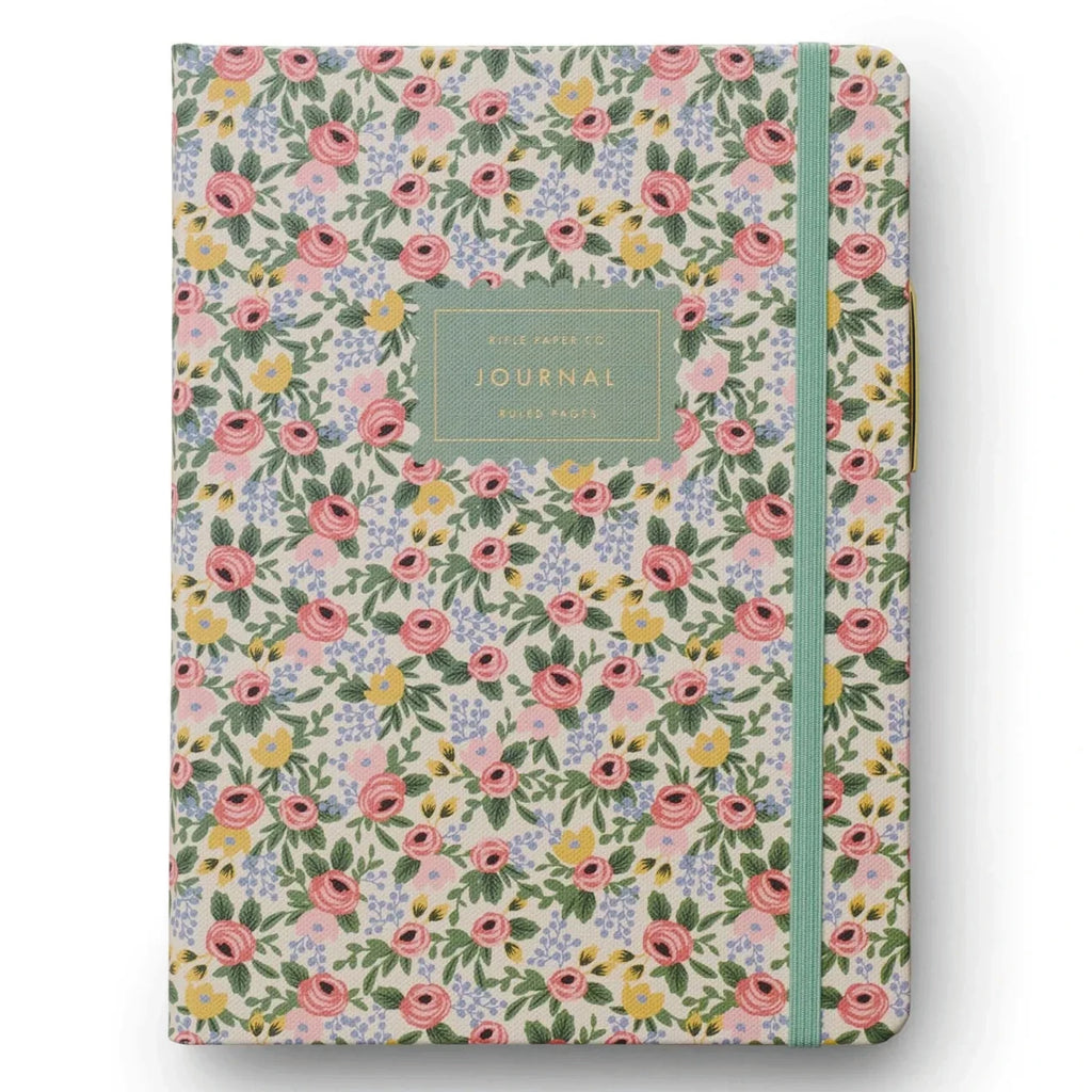 The Rosa Journal features a floral cover, elastic band and 144 pages with a gold pen with black ink.
Rifle Paper Co Rosa Journal With Pen - Jo And Co Rifle Paper Co Rosa Journal With Pen - Rifle Paper Co