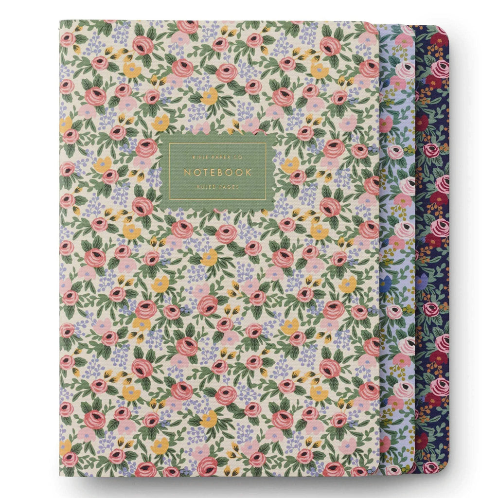 Rifle Paper Co Rosa Stitched Notebooks set of 3 with floral patterns and gold foiling.
Rifle Paper Co Rosa Stitched Notebooks - Jo And Co Rifle Paper Co Rosa Stitched Notebooks - Rifle Paper Co