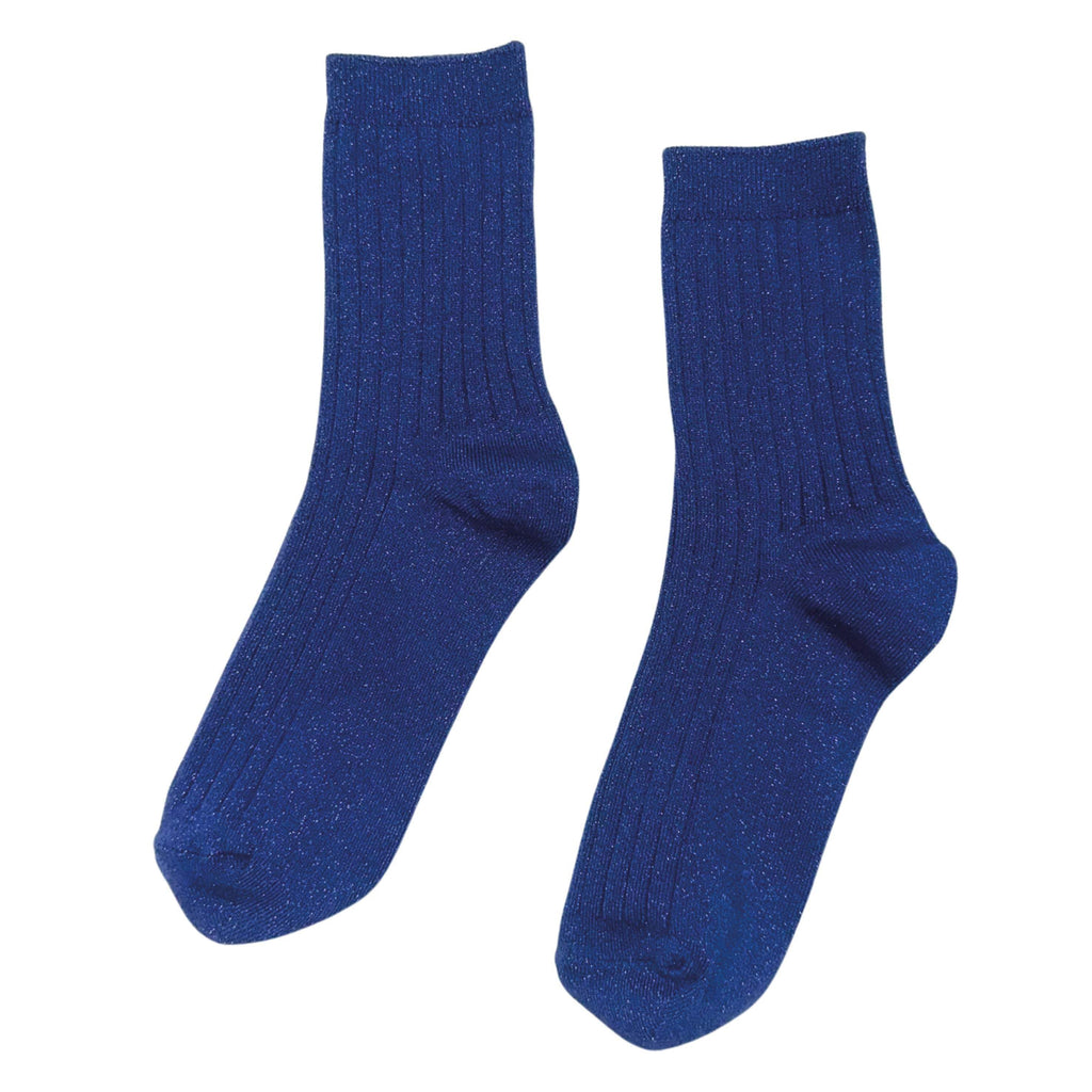 Le Bon Shoppe Sapphire Glitter Her Socks in sparkling blue, ribbed modal blend.