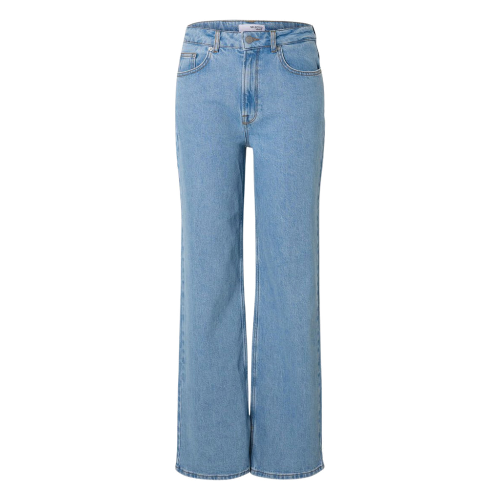 High waist wide-leg jeans in stonewashed finish with a 5-pocket design.
Selected Femme Alice Light Blue Denim Jeans - Jo And Co Selected Femme Alice Light Blue Denim Jeans - Selected Femme