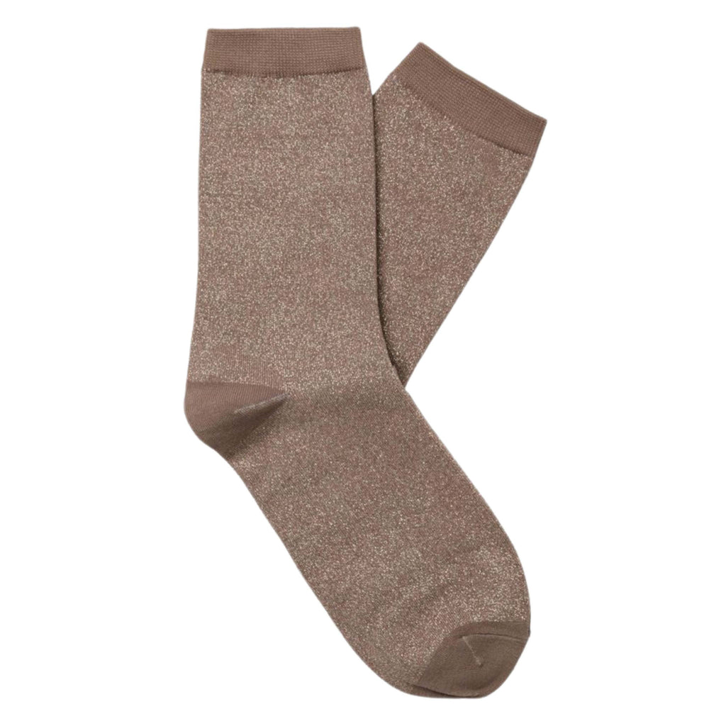 Selected Femme Sepia Tint Kim Socks with ribbed design and glitter finish.