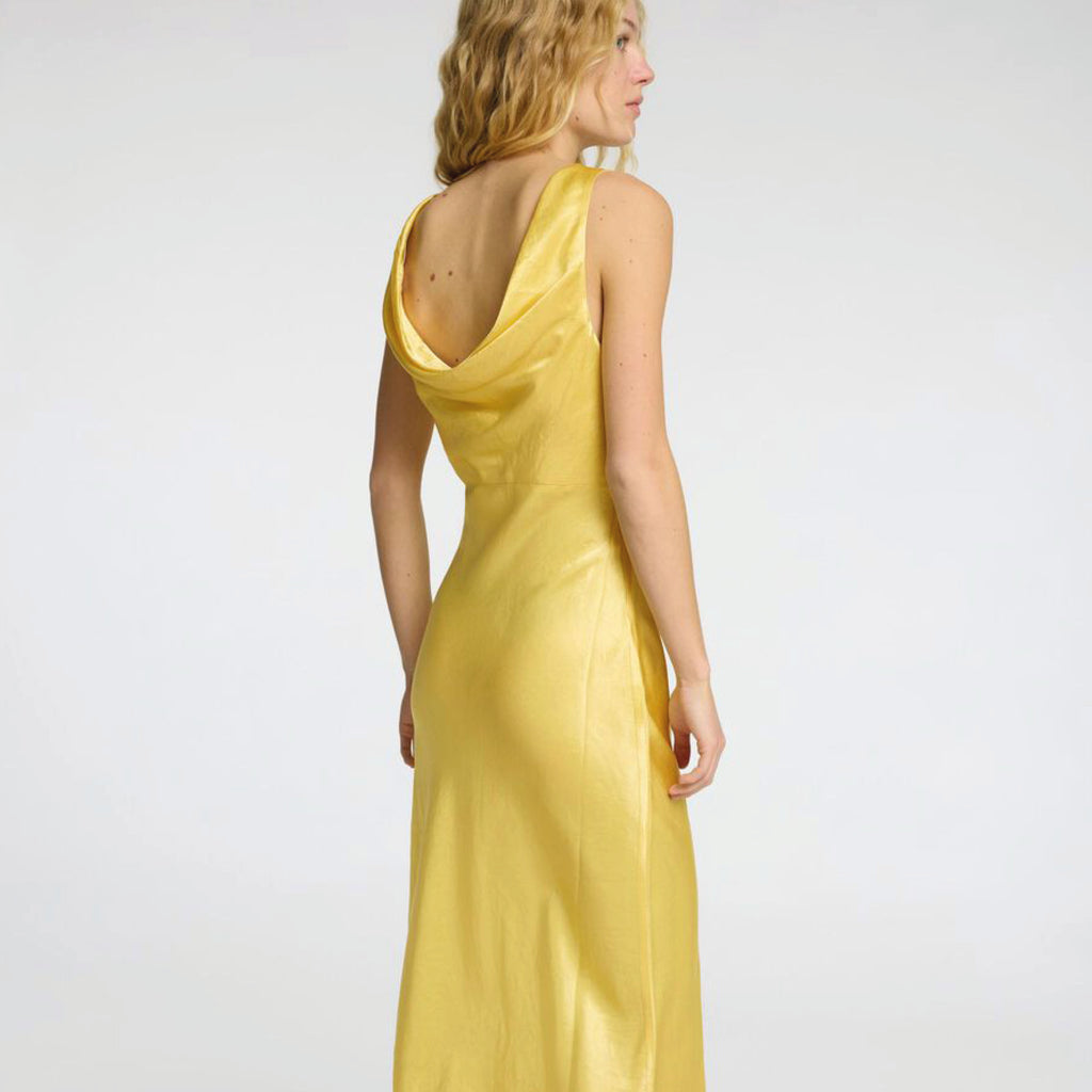 Sleeveless midi dress with round neck
and low cowl back in sunshine yellow acetate.
Selected Femme Sundress Selene Cowl Back Dress - Jo And Co Selected Femme Sundress Selene Cowl Back Dress - Selected Femme