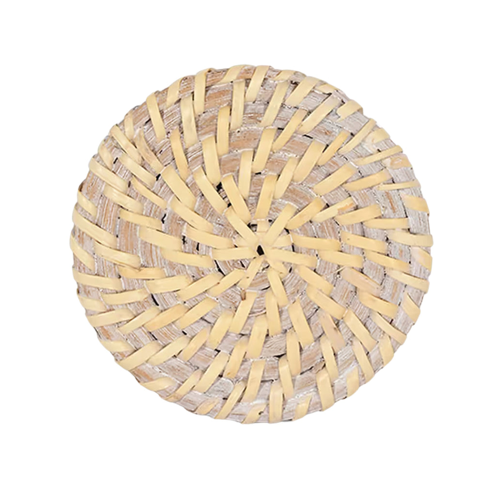 4 White Wittering Rattan Coasters set with woven design.
Set of 4 White Wittering Rattan Coasters - Jo And Co Set of 4 White Wittering Rattan Coasters