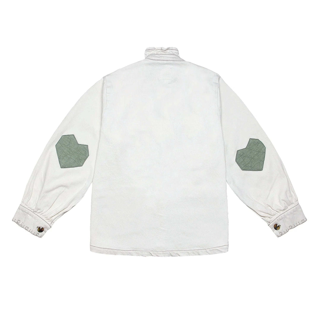 Seventy + Mochi Ecru Dear Pablo Jacket with floral embroidery and frill collar, made from organic cotton.