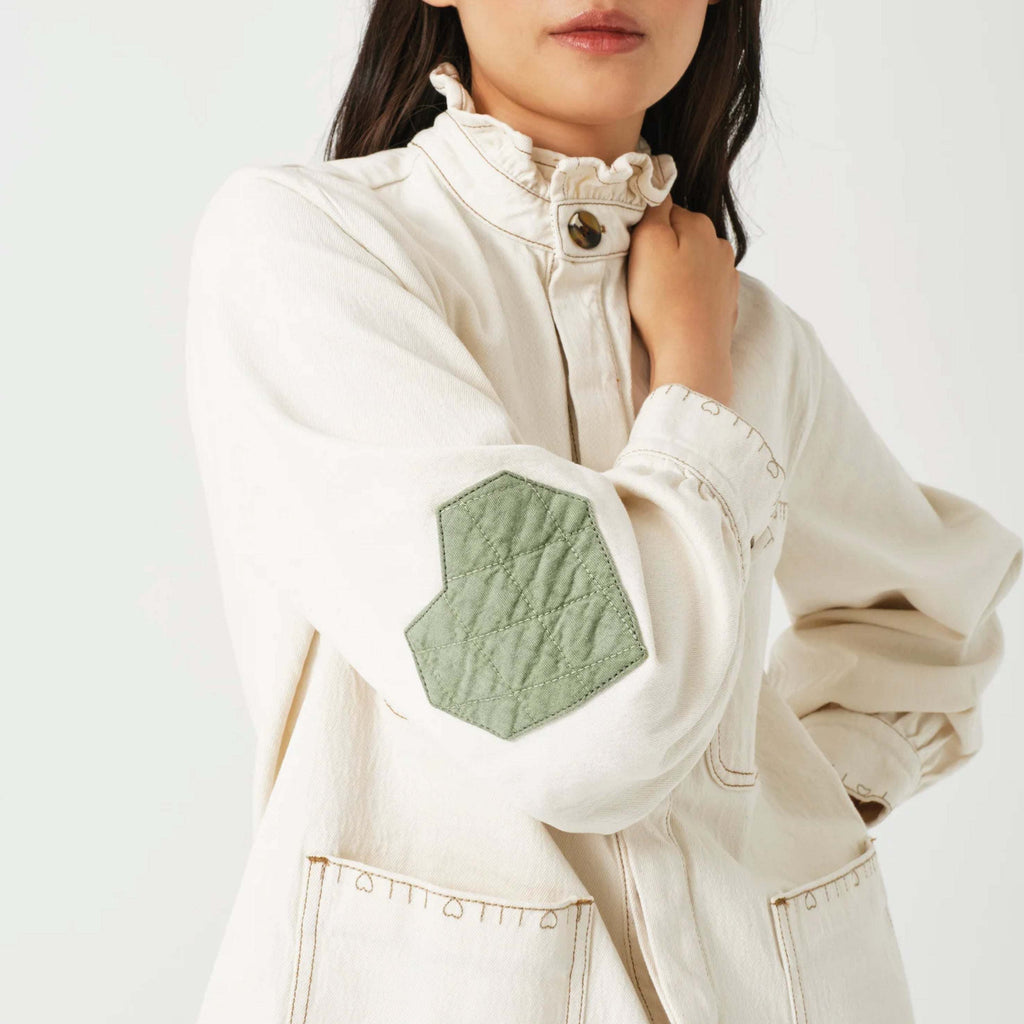 Seventy + Mochi Ecru Dear Pablo Jacket with embroidered floral details.