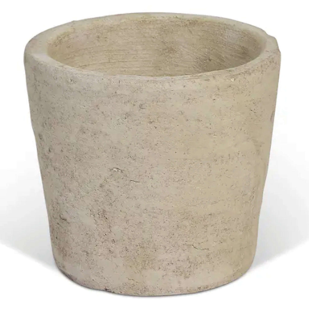 Stone Radstock Pot, hand-finished stoneware with simple design, stone color, 13 cm height, 15 cm width, foam feet, watertight interior.