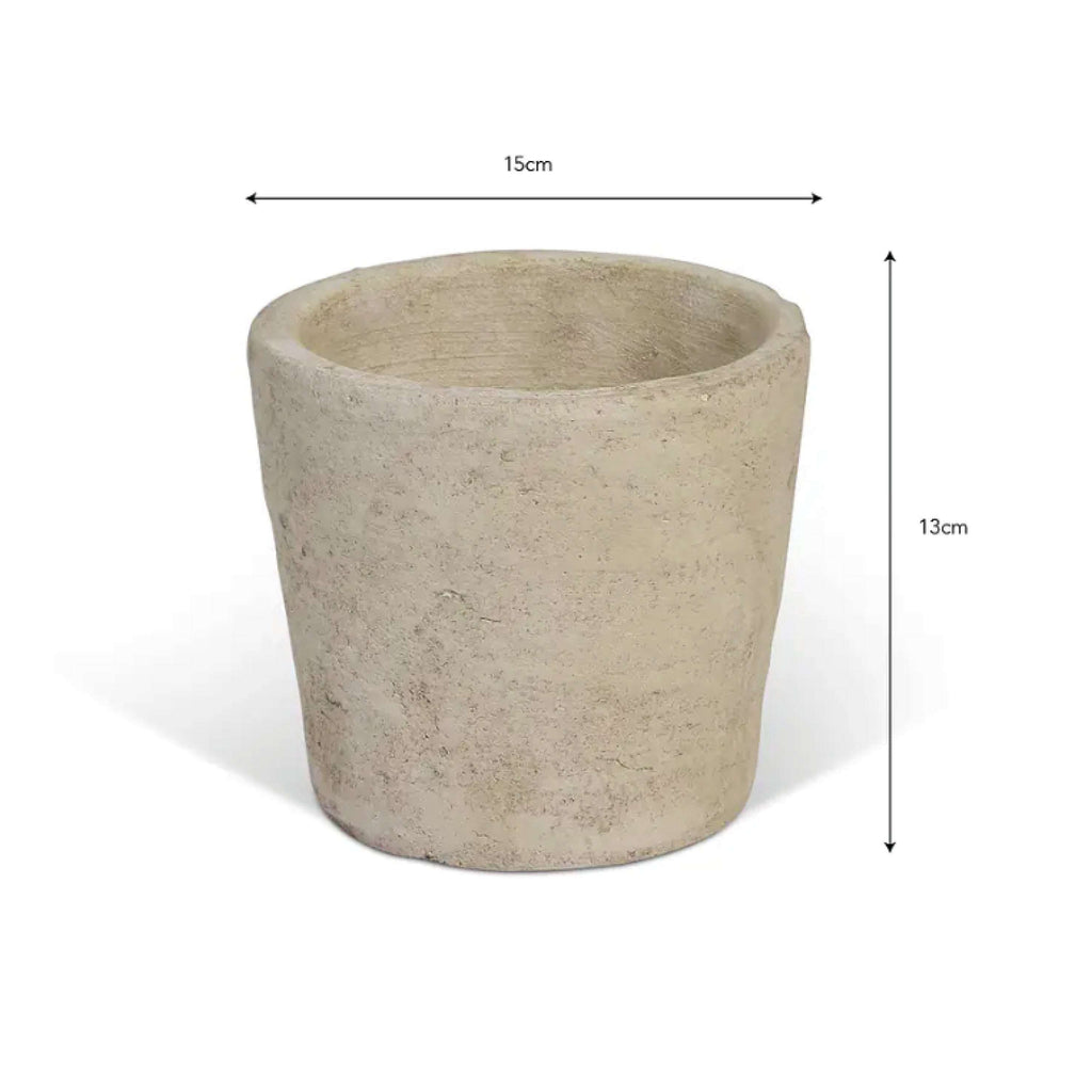 Stone Radstock Pot with 15cm width and 13cm height, hand-finished stoneware, stylish plant holder.