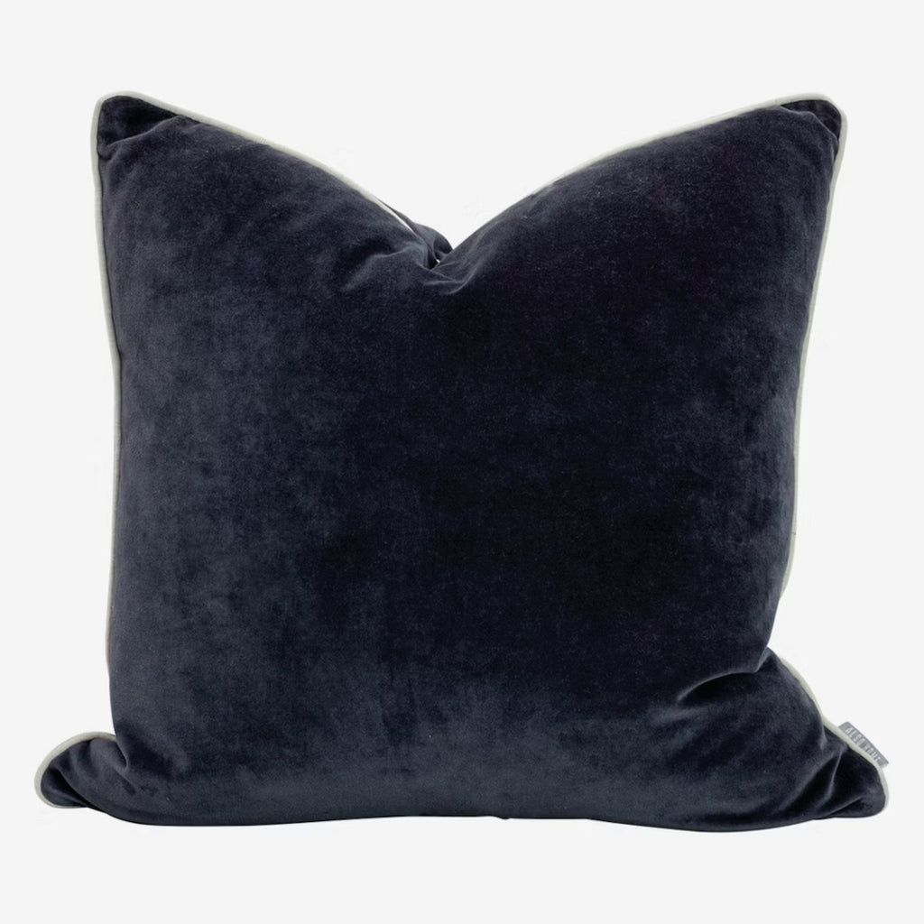 Unari Indigo Velvet Cushion, 50x50cm, cotton velvet with linen piping.