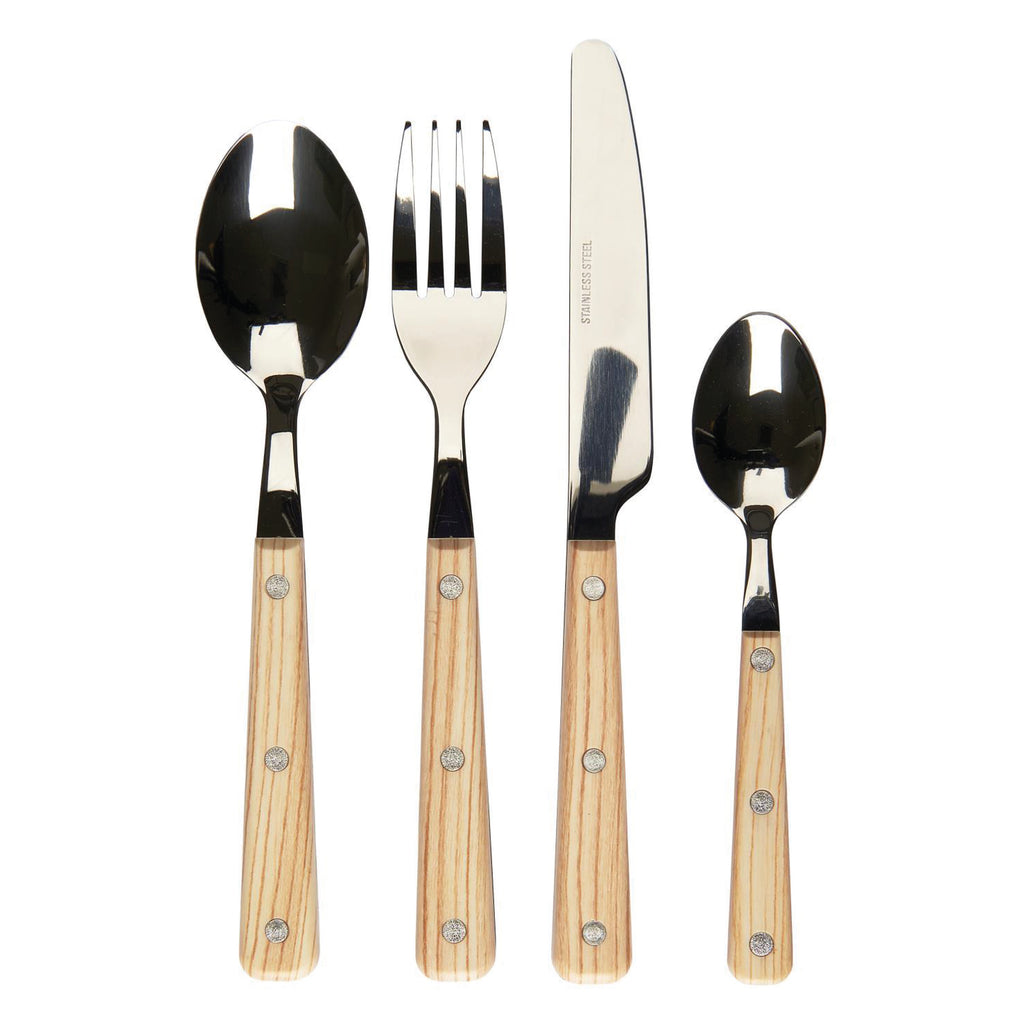 16-piece cutlery set in stainless steel with plastic handles in wood effect with silver rivets.
Valdemar Cutlery Set - Jo And Co Valdemar Cutlery Set