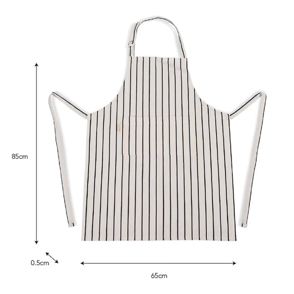 Warm White Bampton Apron with Ink stripe and double front pocket, adjustable neck and waist ties.